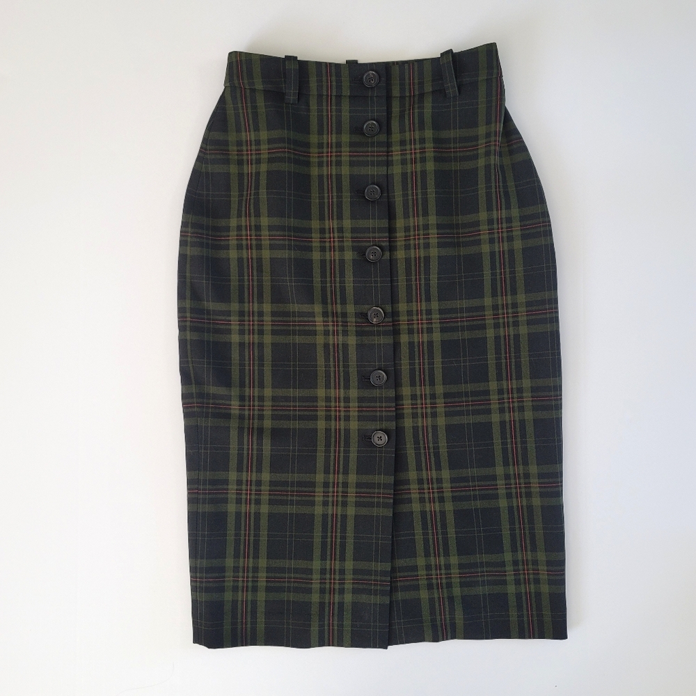 Wilfred Aritzia Leona Button-Front Plaid Midi Skirt Size 2 Preppy Academia Fall - Picture 4 of 10